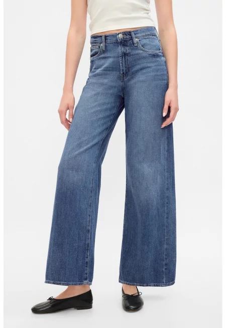 Дънки с висока талия и широк крачол - Светлосин