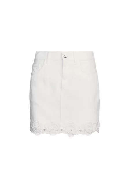Дънкова къса пола с флорална бродерия