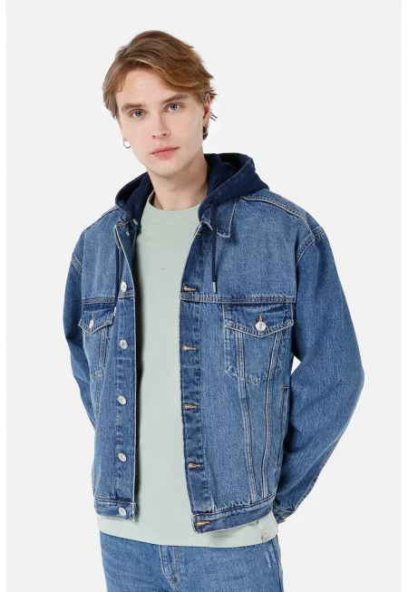 Дънково яке с отделяща се качулка - Тъмносин