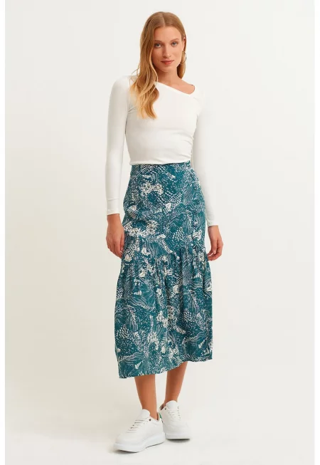 Десенирана пола с цепка - Бял/Персийско зелено