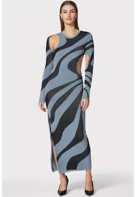 Double Jacquard Knitted Dress With Abstract Pattern - Сив