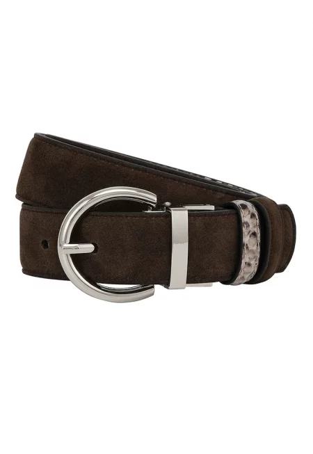 Двулицев кожен колан - Тъмнокафяв/Светло сив