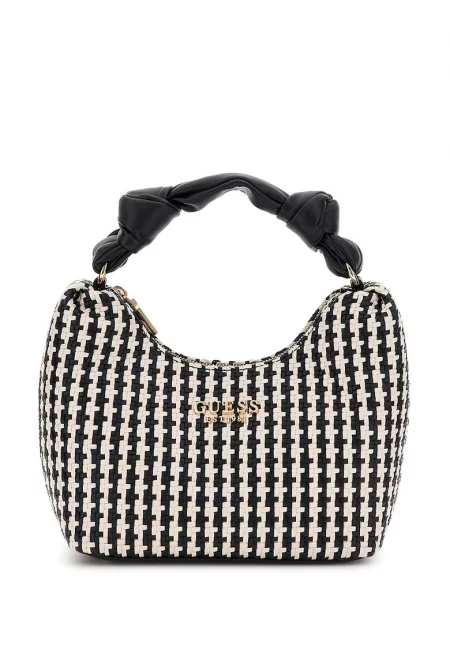 Двуцветна чанта със сплетен ефект - Черен/Мръснобял