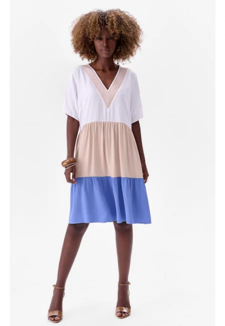 Edin V-neckline Dress With Color Block design
