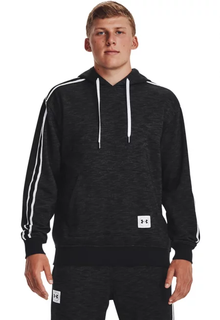 Фитнес худи Ua Essential Heritage с райе встрани - Бял/Черен