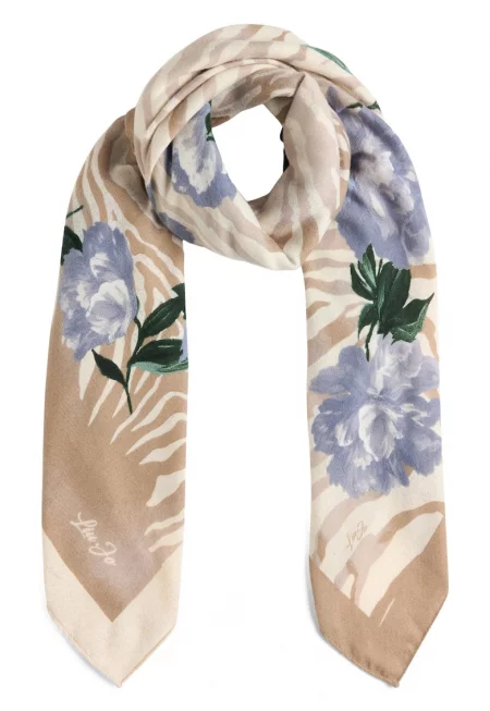 Флорален шал - Син/Светло бежово