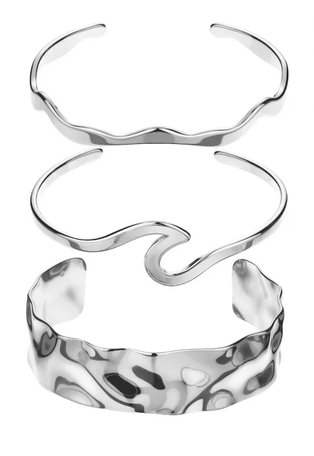 Гривна Wavelle от неръждаема стомана - 3 части - Сребрист