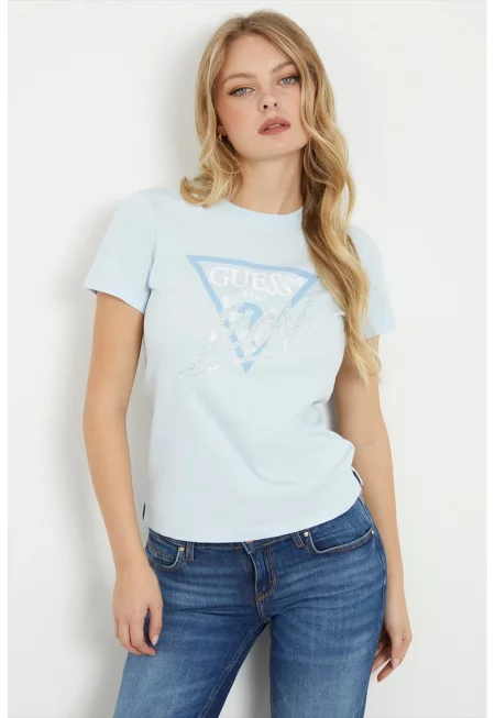 JEANS - Тениска с лого и декоративни камъни