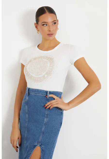 JEANS - Тениска с памук с декоративни камъни