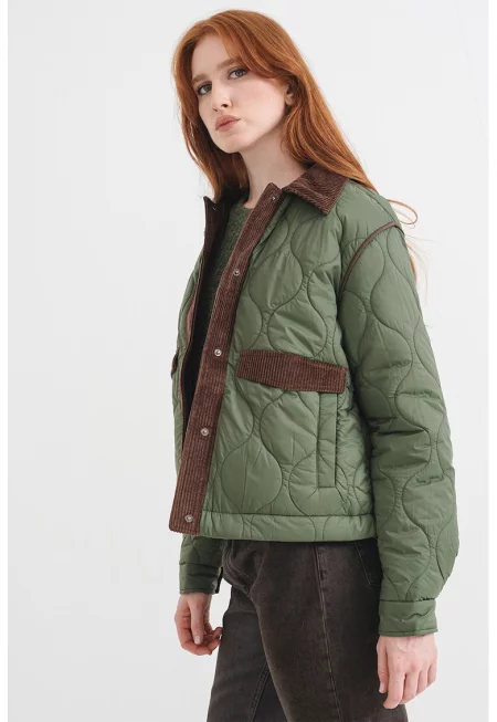 Капитониран шакет с джинсови детайли - Карамел/Аква зелено