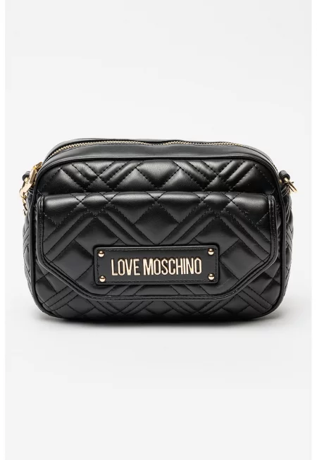 Капитонирана чанта през рамо с презрамка-верижка - Черен