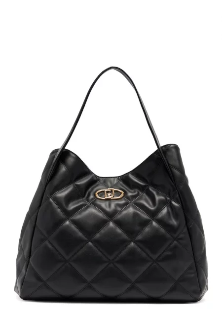 Капитонирана шопинг чанта - Черен