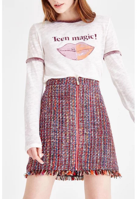 Карирана къса пола с цип