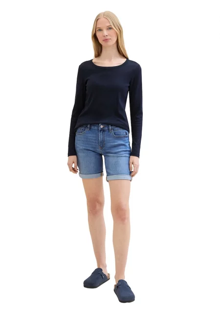 Къс панталон от деним със средновисока талия - Син