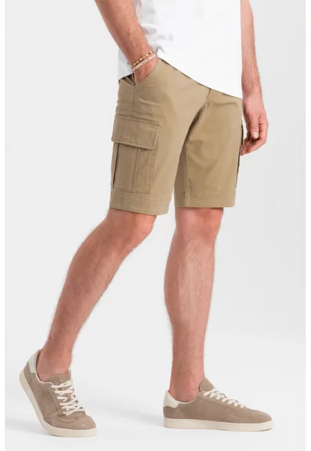 Къс панталон с памук с джобове - Бежов