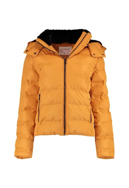 Късо зимно яке с качулка - Оранжев