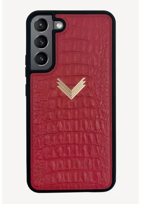 Кожен калъф за телефон Samsung S22 - Червен/Златист