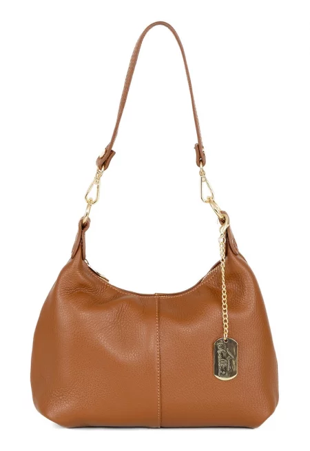 Кожена чанта с отделяща се презрамка - Канелено кафяво