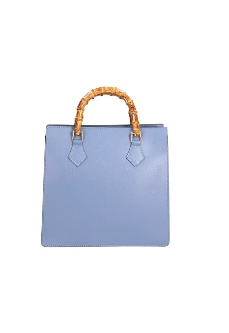 Кожена чанта с цип - Пастелносин