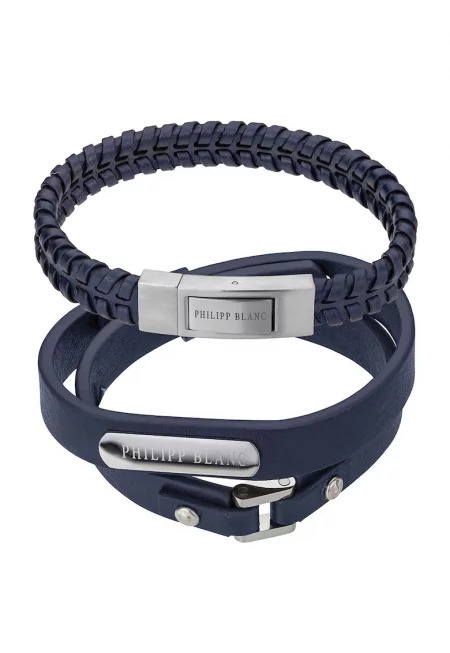 Кожена гривна Andreas - 2 броя - Тъмносин/Сребрист