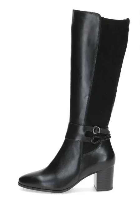 Кожени ботуши до коляното с текстил - Черен