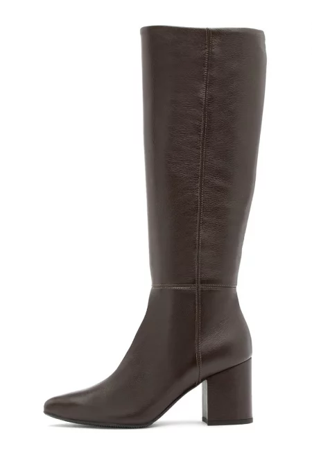 Кожени ботуши до коляното - Тъмнокафяв