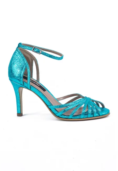 Кожени сандали Linea с каишка с тока - Ледено синьо