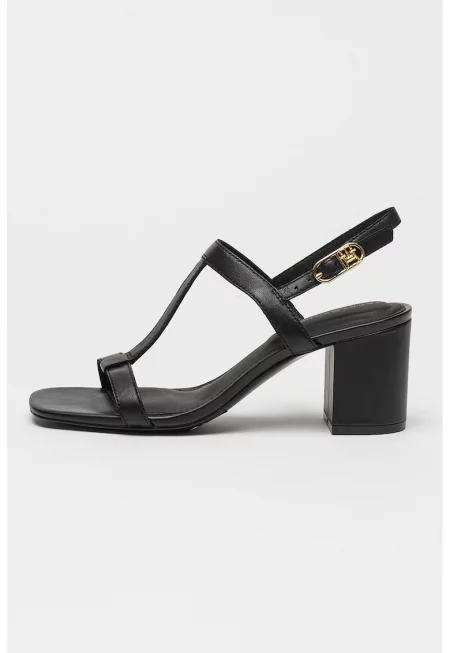 Кожени сандали с масивен ток - Черен