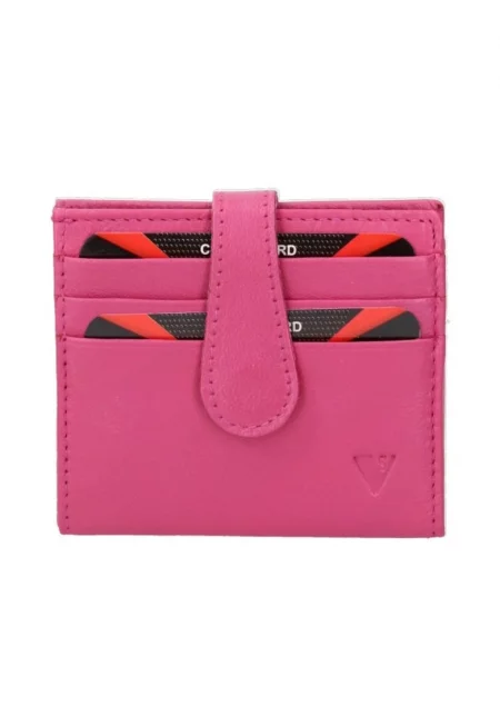 Кожено портмоне с двойно прегъване - Фуксия