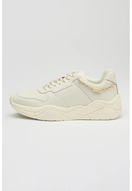 Масивни кожени спортни обувки - Розово златисто/Мръснобял