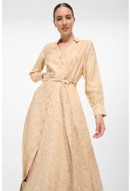 Миди рокля с графика - Бежов