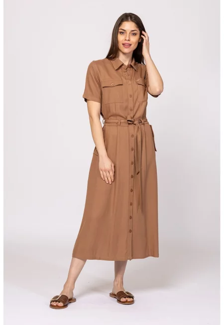 Миди рокля Vedbi с джобове встрани - Карамел