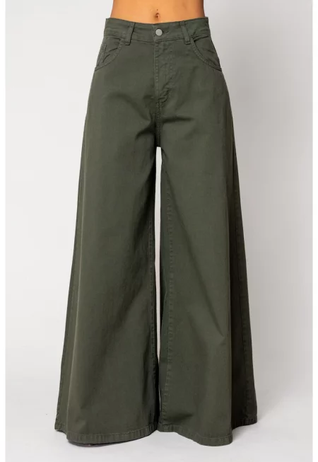 Много широки дънки от деним в цвят каки 18143