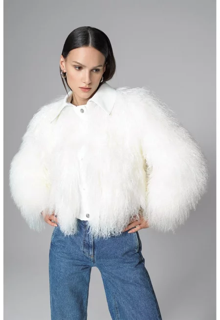 Монголско яке от овча кожа 2073 - Бял