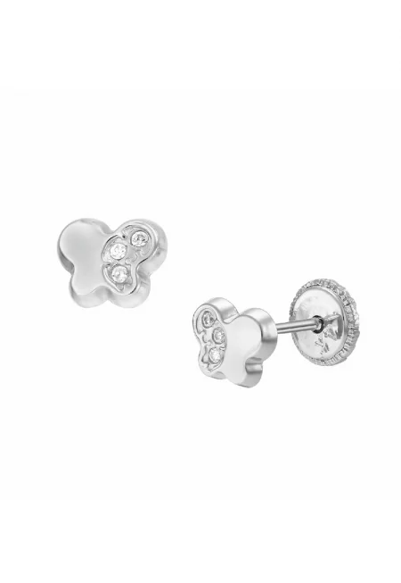 Обеци пеперуди от бяло злато с камъчета -  14K
