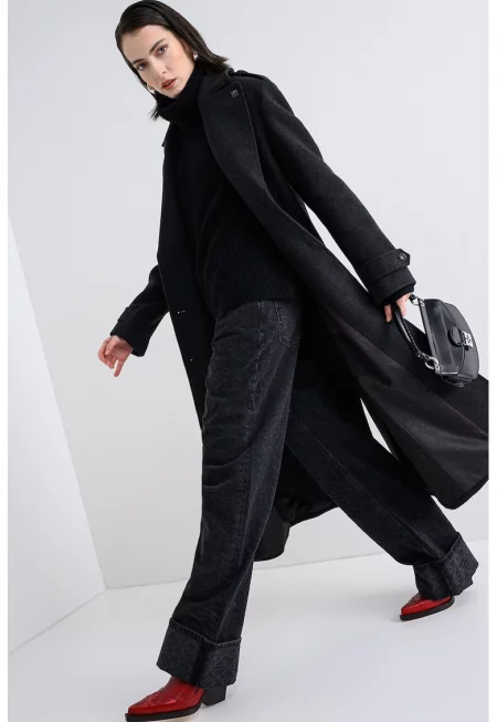 Палто Milehe с вълна с джобове - Избеляло черно