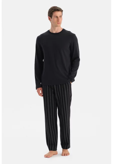 Памучна дълга пижама с джобове