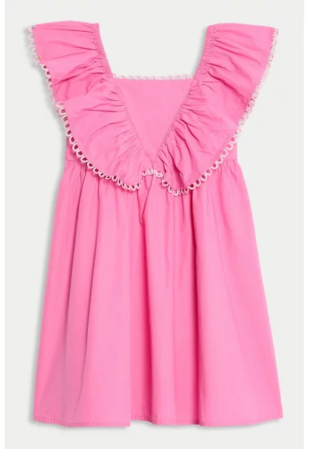 Памучна рокля с набрани ръкави