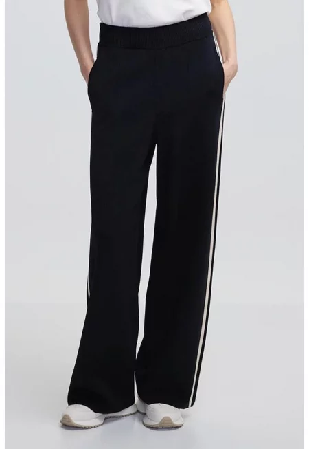 Панталон с висока талия и широк крачол - Слонова кост/Черен