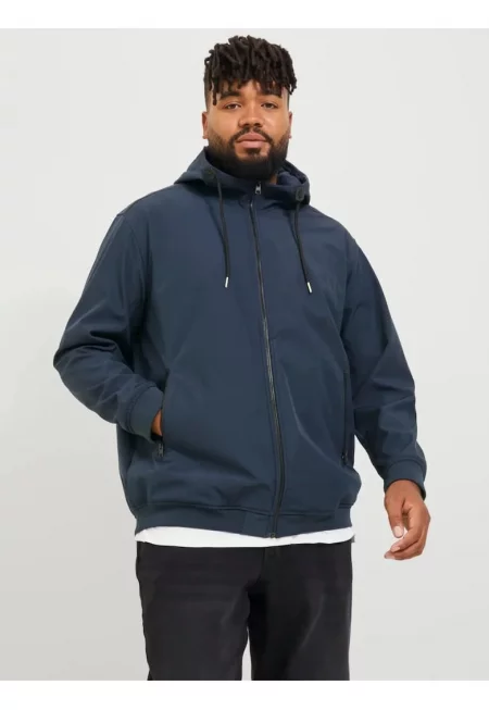 Plus Jacheta softshell cu gluga barbati big sizes - Тъмно морско синьо