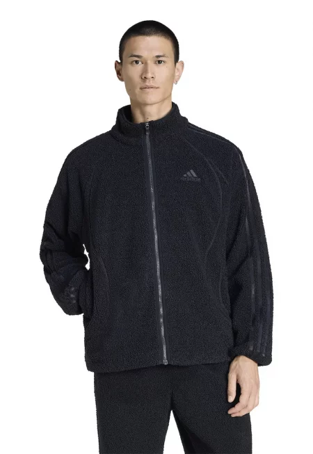 Плюшен суитшърт с джобове - Черен