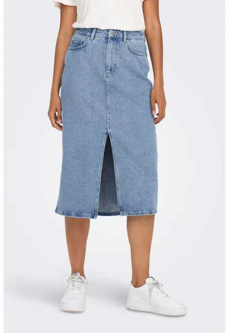 Пола от деним с преден шлиц - Син меланж