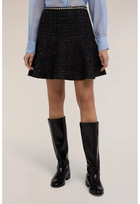 Пола с вълна с висока талия - Бял/Черен