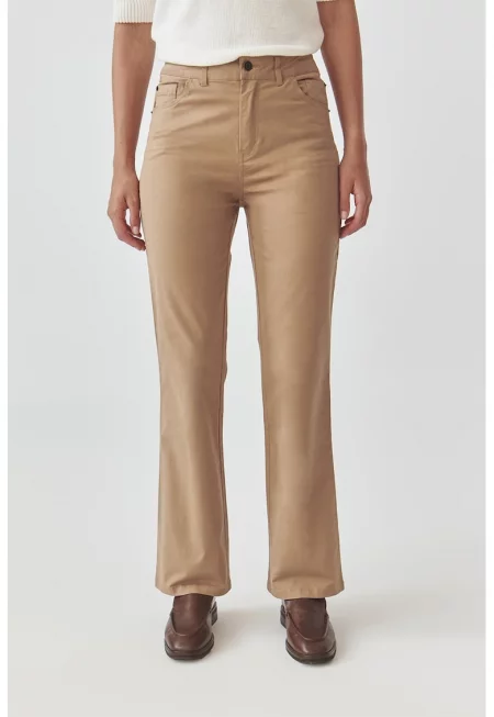 Прав панталон със средна талия - Светлокафяв