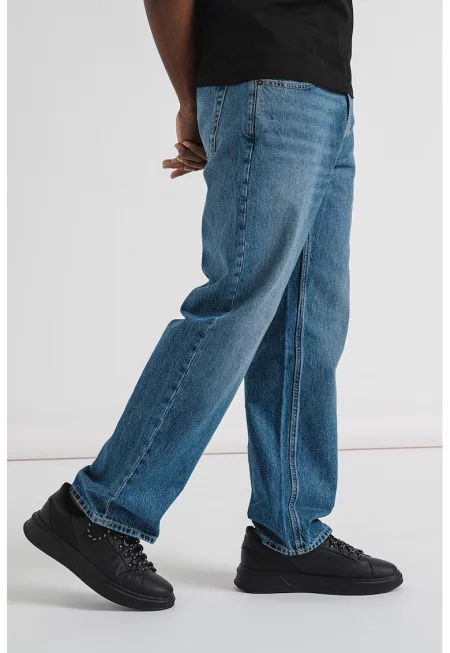 Прави дънки с 5 джоба - Син меланж