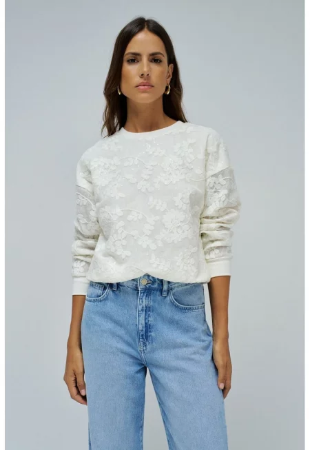 Пуловер с апликация - Слонова кост