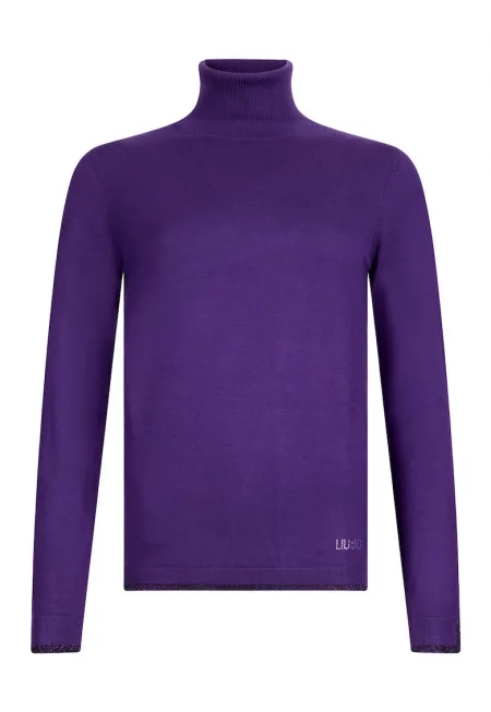 Пуловер с висока яка - Виолетов