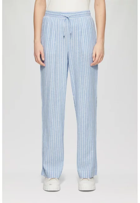 Раиран панталон с лен - Бял/Син