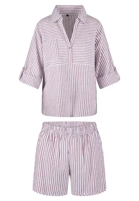 Раирана къса пижама - Бял/Лилав