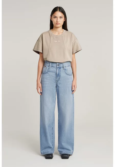 Разкроени дънки с висока талия - Светлосин